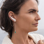 Load image into Gallery viewer, Silver fern earrings with cuff and chain