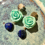 Load image into Gallery viewer, Aros Rosa Lapislázuli Perlas Facetado Dorados