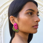 Load image into Gallery viewer, Hoops Illustration of Fuchsia and Green Butterfly Wings with Pin