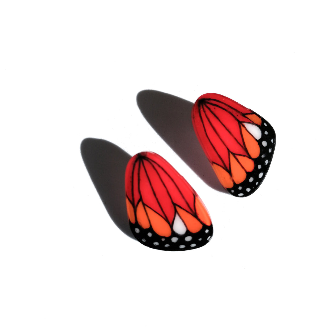 Aros Ilustración Alita Mariposa Monarca con palito plata