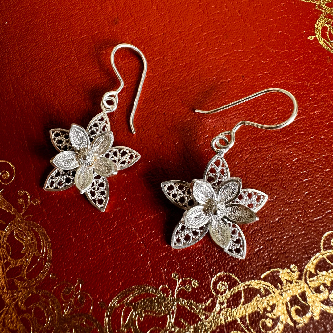 Aros Flor Semiesfera Puntas filigrana plata. Lo vi lo amé lo traje Colombia