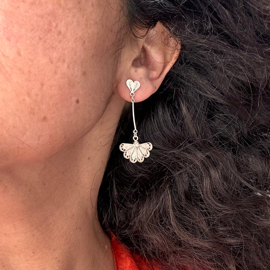Aros abanicos largos filigrana plata. Lo vi lo amé lo traje Colombia