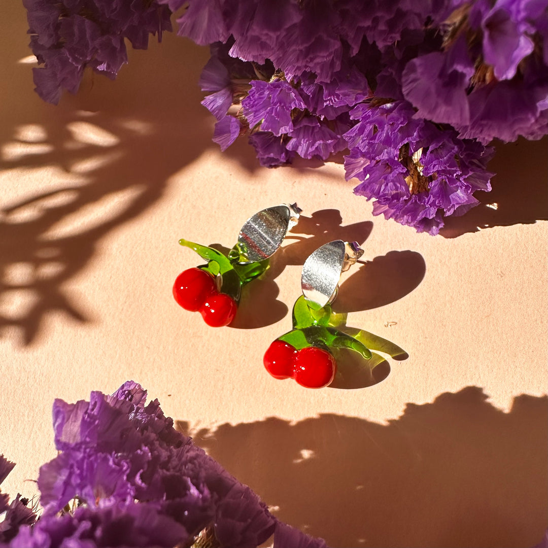 Aros Guindas Cristal y Hoja Plata