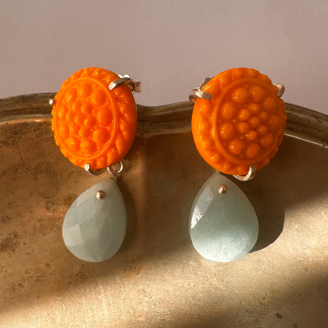 Aros Ensamblaje 108. Botones años 40 y amazonitas