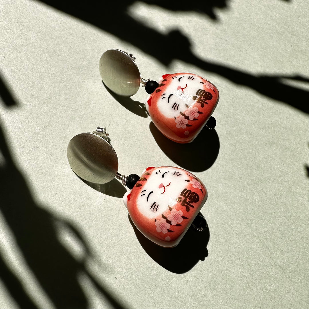 Aros Gato de la Fortuna Rosados y Plata