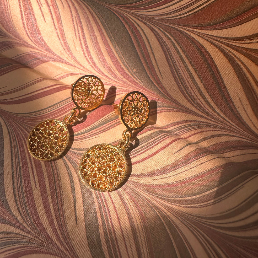 Aro 2 círculos filigrana plata baño oro 1. Lo vi lo amé lo traje Colombia