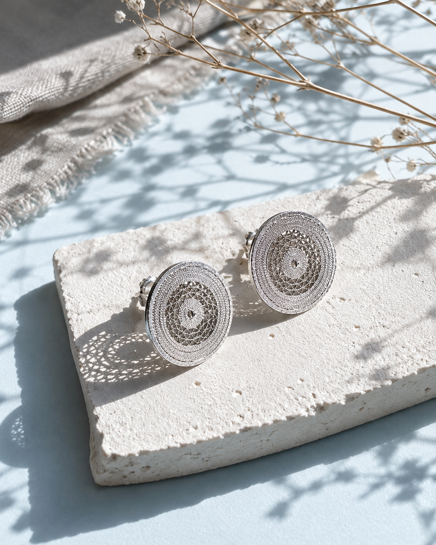 Aros Disco filigrana plata 1cm. Lo vi lo amé lo traje Colombia