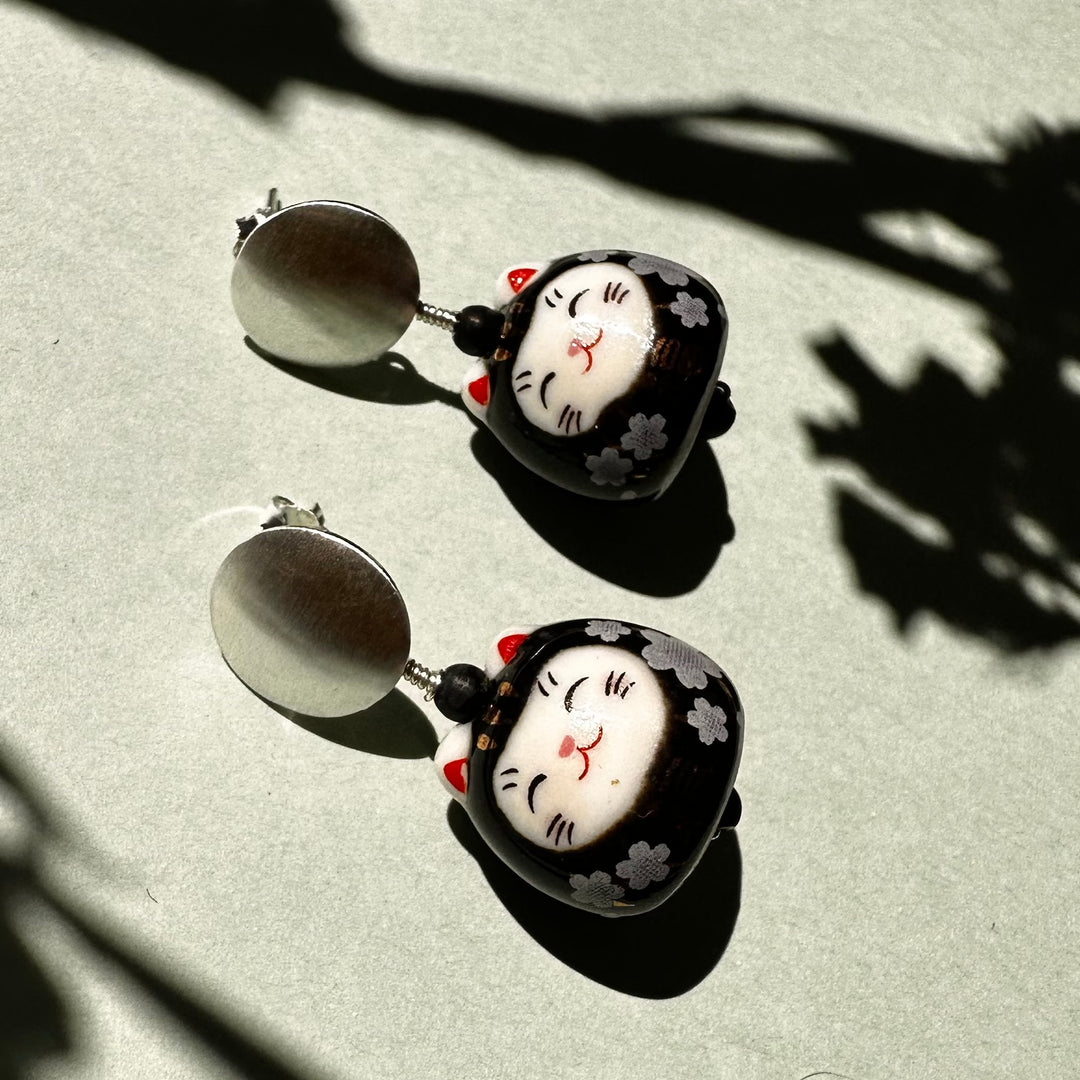 Conjunto Gatos de la Fortuna Negros y Plata ❤️