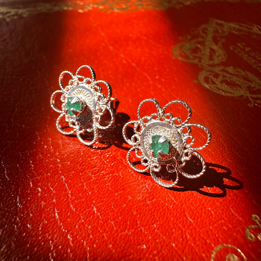 Aros esmeraldas y encaje filigrana de plata 3. Lo vi lo amé lo traje Colombia