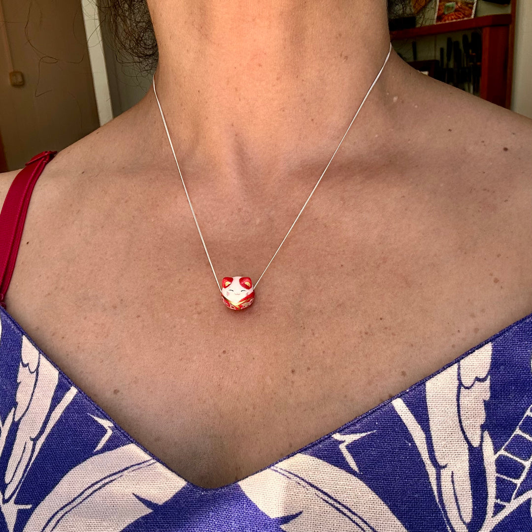 Conjunto Gato de la Fortuna Rojos y Plata ❤️