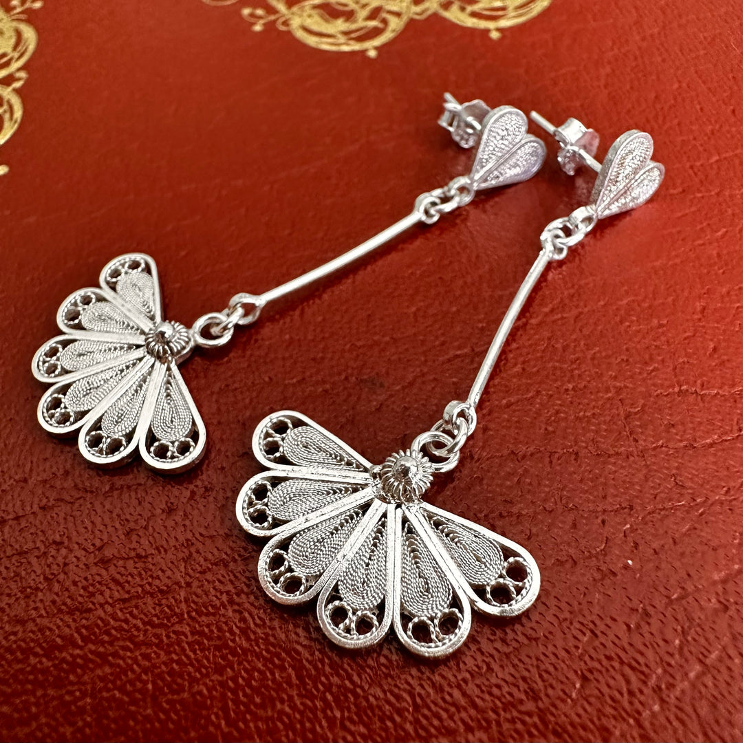 Aros abanicos largos filigrana plata. Lo vi lo amé lo traje Colombia