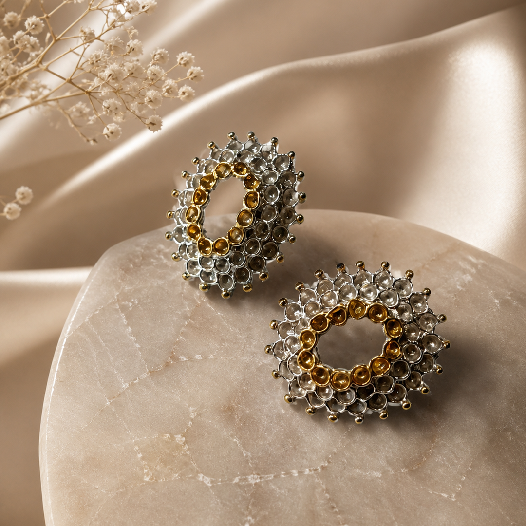 Aros Boca de Coral Plata y Oro. Único