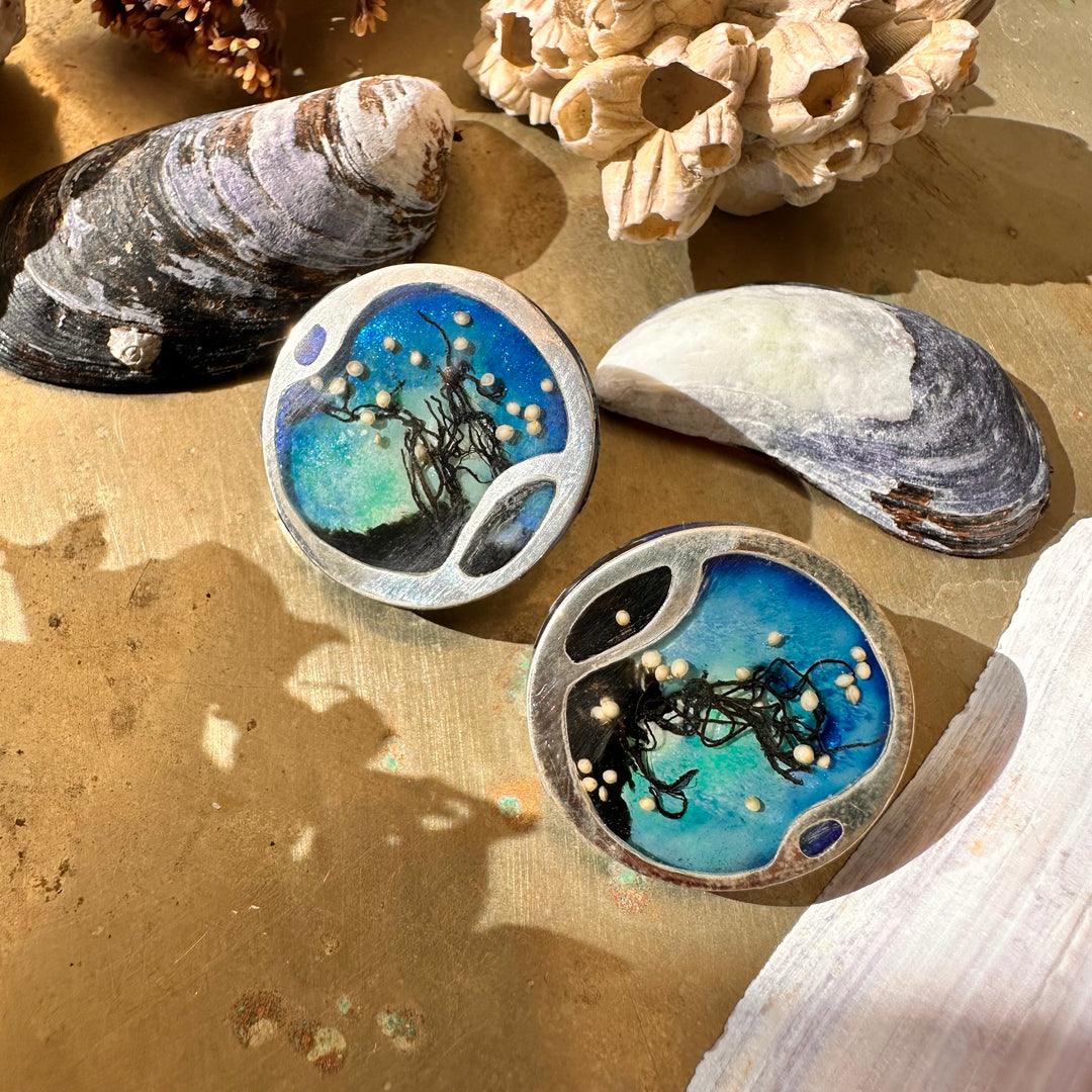 Aros Submarinos Enmarcados en plata. Palito y tornillo