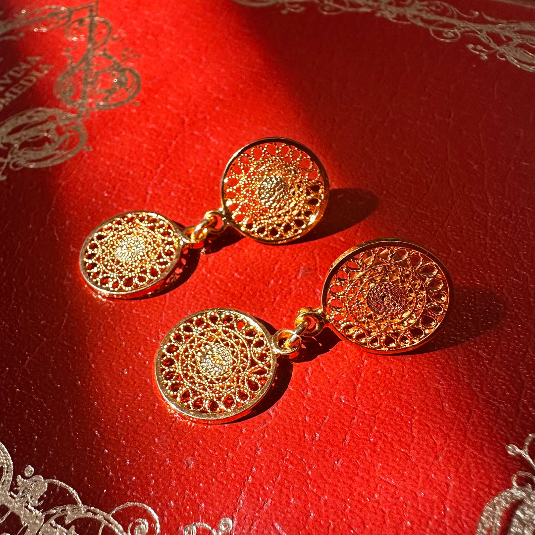 Aro 2 círculos filigrana plata baño oro 2. Lo vi lo amé lo traje Colombia