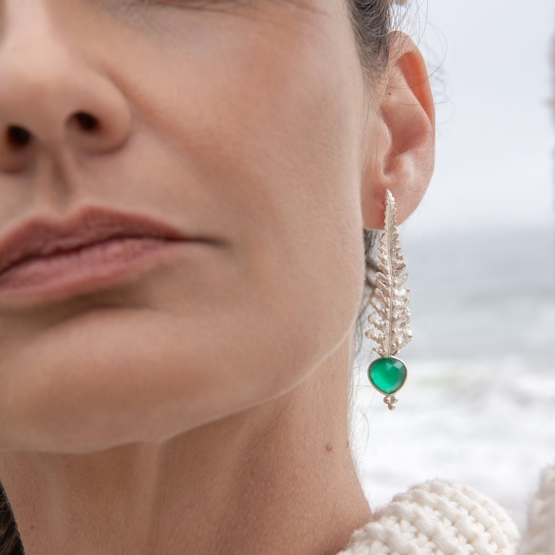 Silver fern earrings with cuff and chain