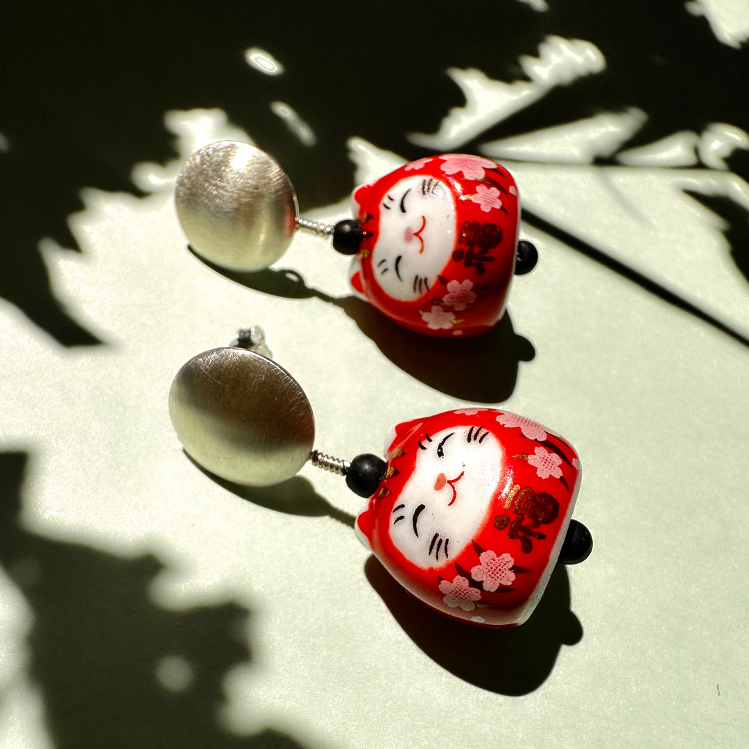 Aros Gato de la Fortuna Rojos y Plata