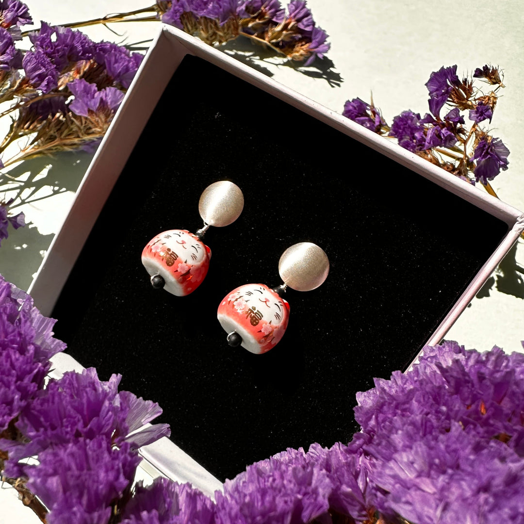 Aros Gato de la Fortuna Rosados y Plata