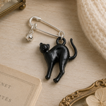 Load image into Gallery viewer, Prendedor de Plata Gato Negro de los 80 con Cascabel