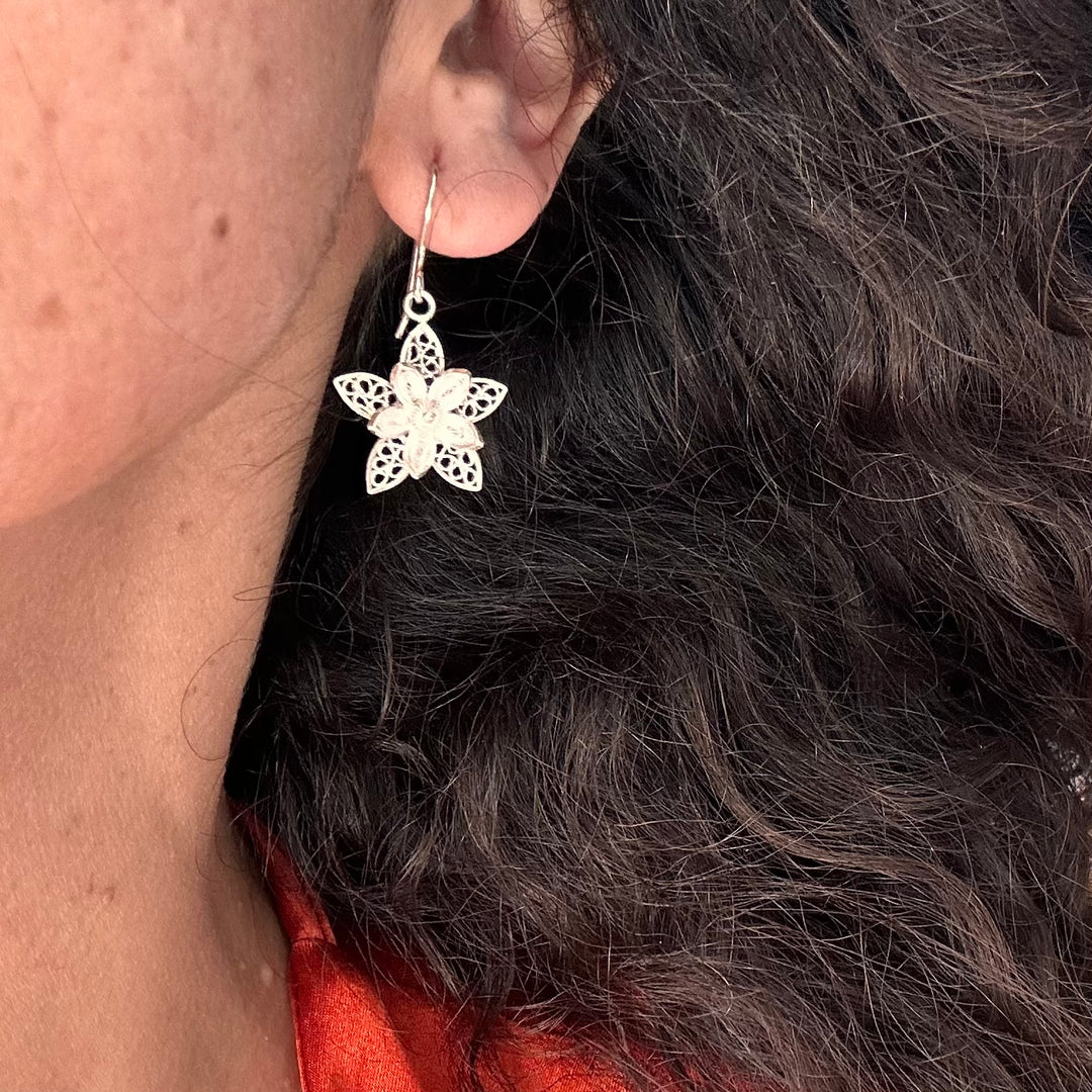 Aros Flor Semiesfera Puntas filigrana plata. Lo vi lo amé lo traje Colombia