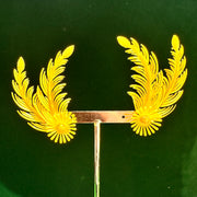 Aros Clip Plumas Florales Dobles Amarillos. Años 60