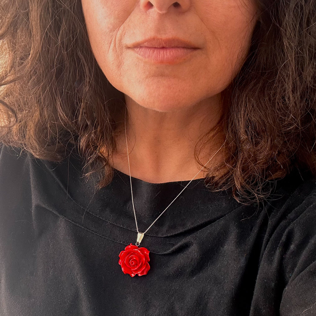 Conjunto Aros + Collar Rosas y Plata