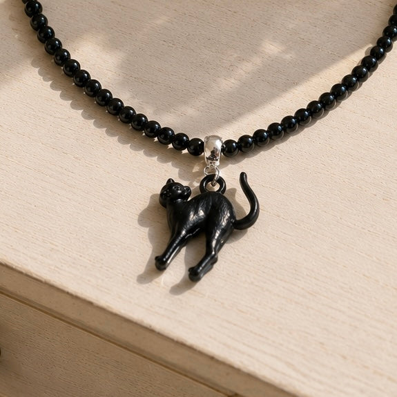 Charm de Plata con Gato Negro de los 80
