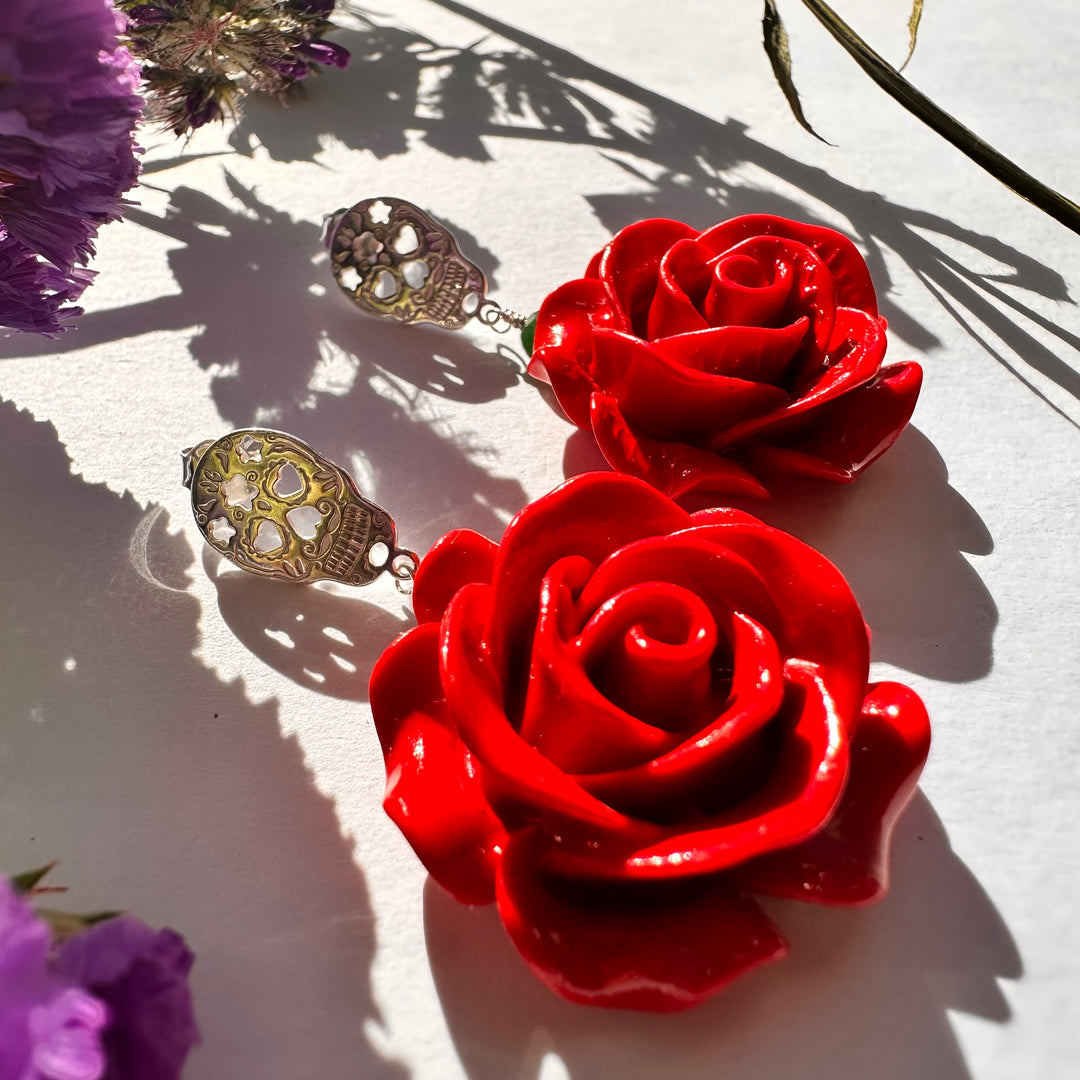 Aros Rosa Grande y Calaca de Plata. Colección Tutti Frutti