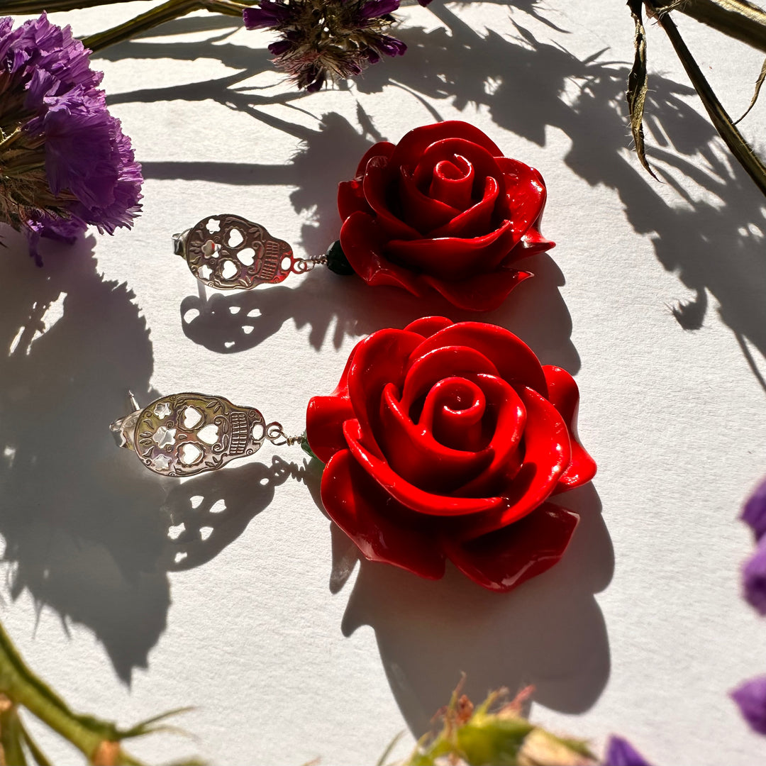 Aros Rosa Grande y Calaca de Plata. Colección Tutti Frutti