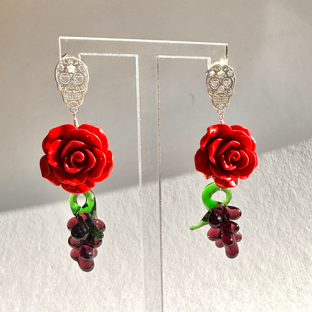 Aros Tutti Frutti con Rosa, uvas y Calacas de Plata