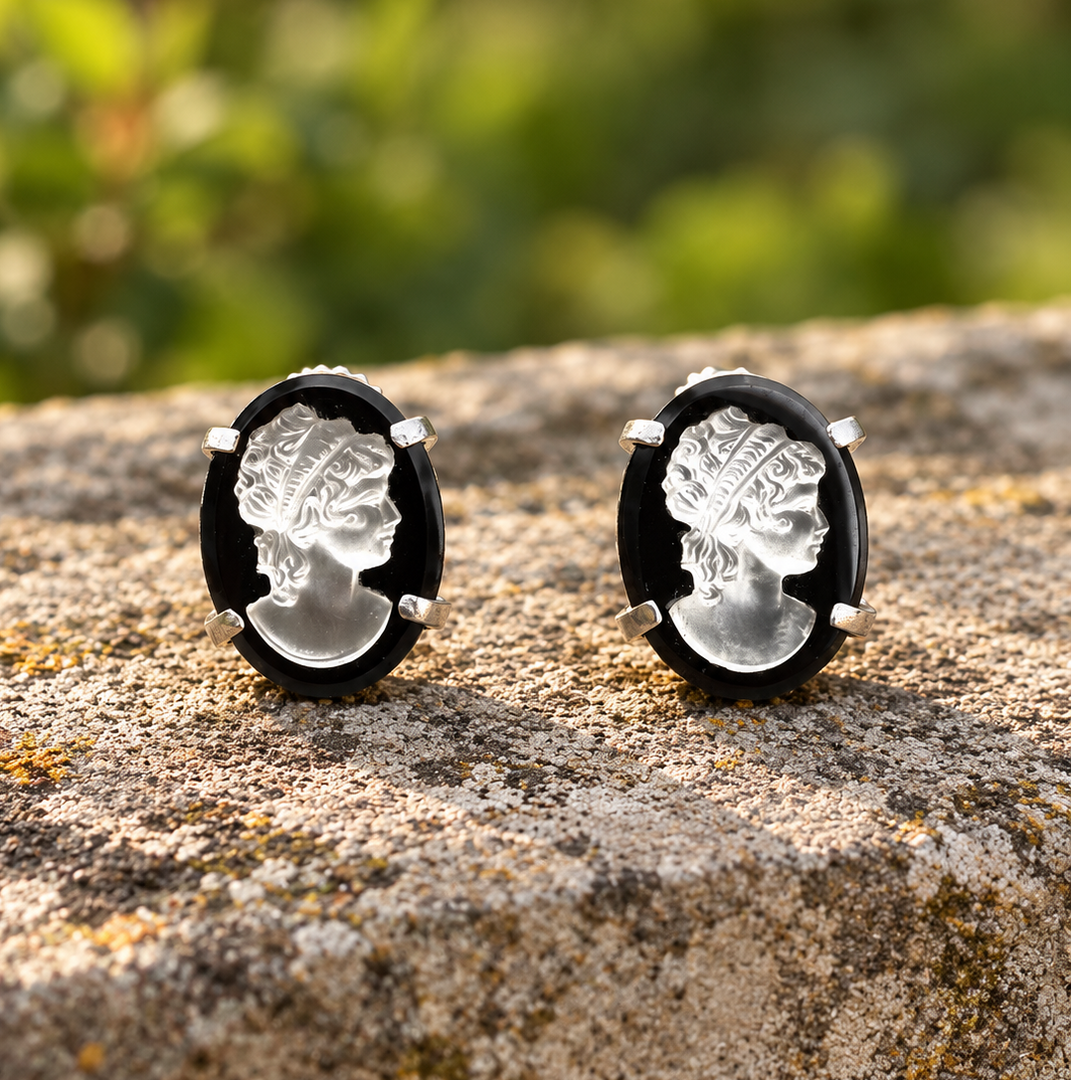 Aros Camafeos Cristal Checo Vintage y Plata
