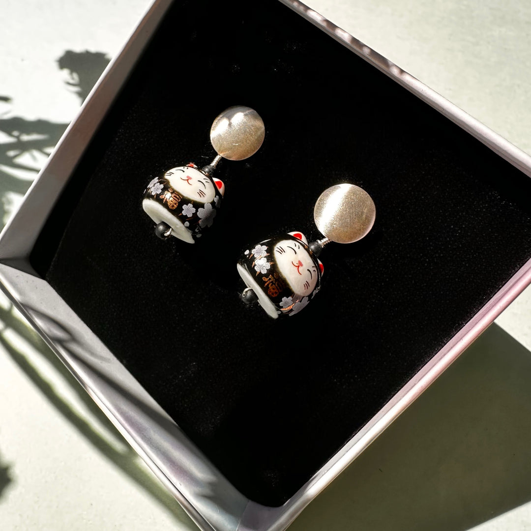 Aros Gato de la Fortuna Negros y Plata