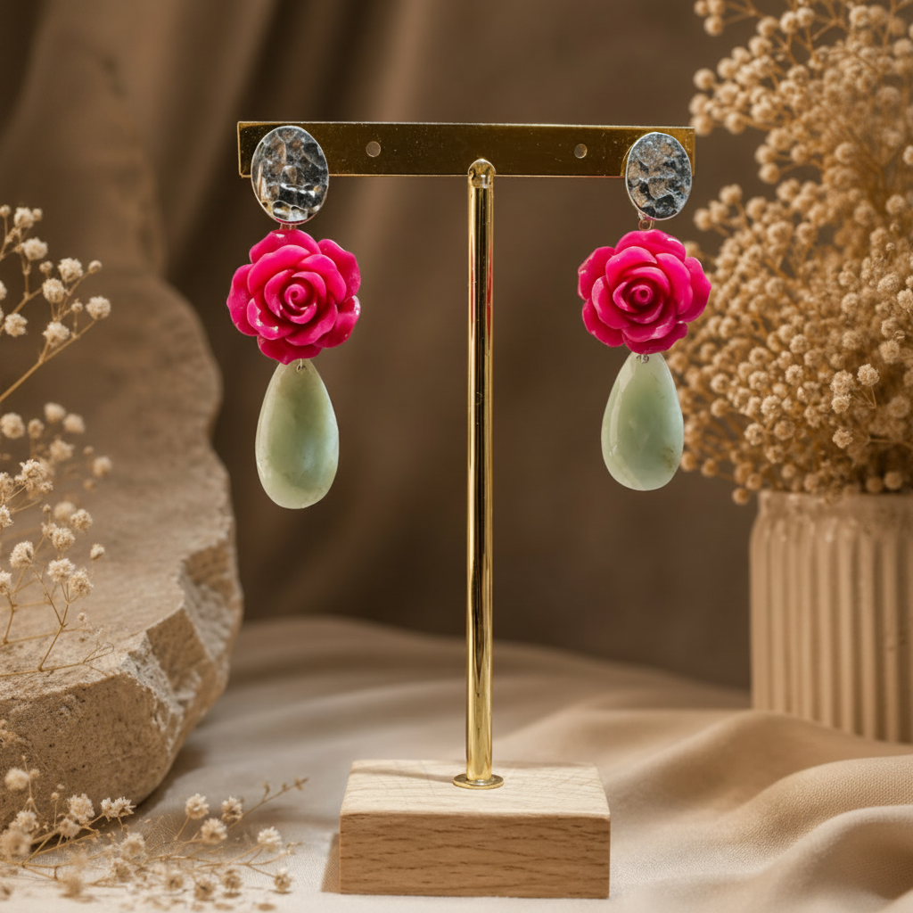 Aros Rosa Fucsia y Amazonitas. Colección Tutti Frutti