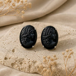 Load image into Gallery viewer, Aros Camafeos cristal negro y gris acero en base de plata 950
