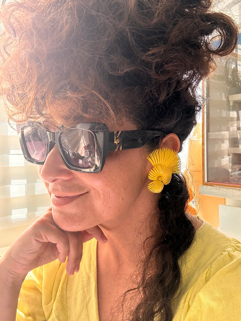 Aros Clip Abanico Flor Rosados. Años 60