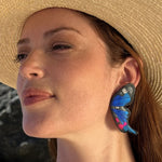 Load image into Gallery viewer, Blue Periander Illustration Half Butterfly Hoops with Pin
