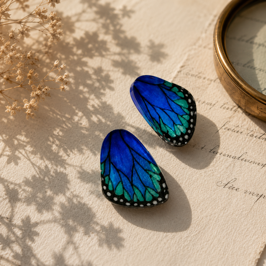 Mini Morpho Butterfly Wing Illustration Earrings