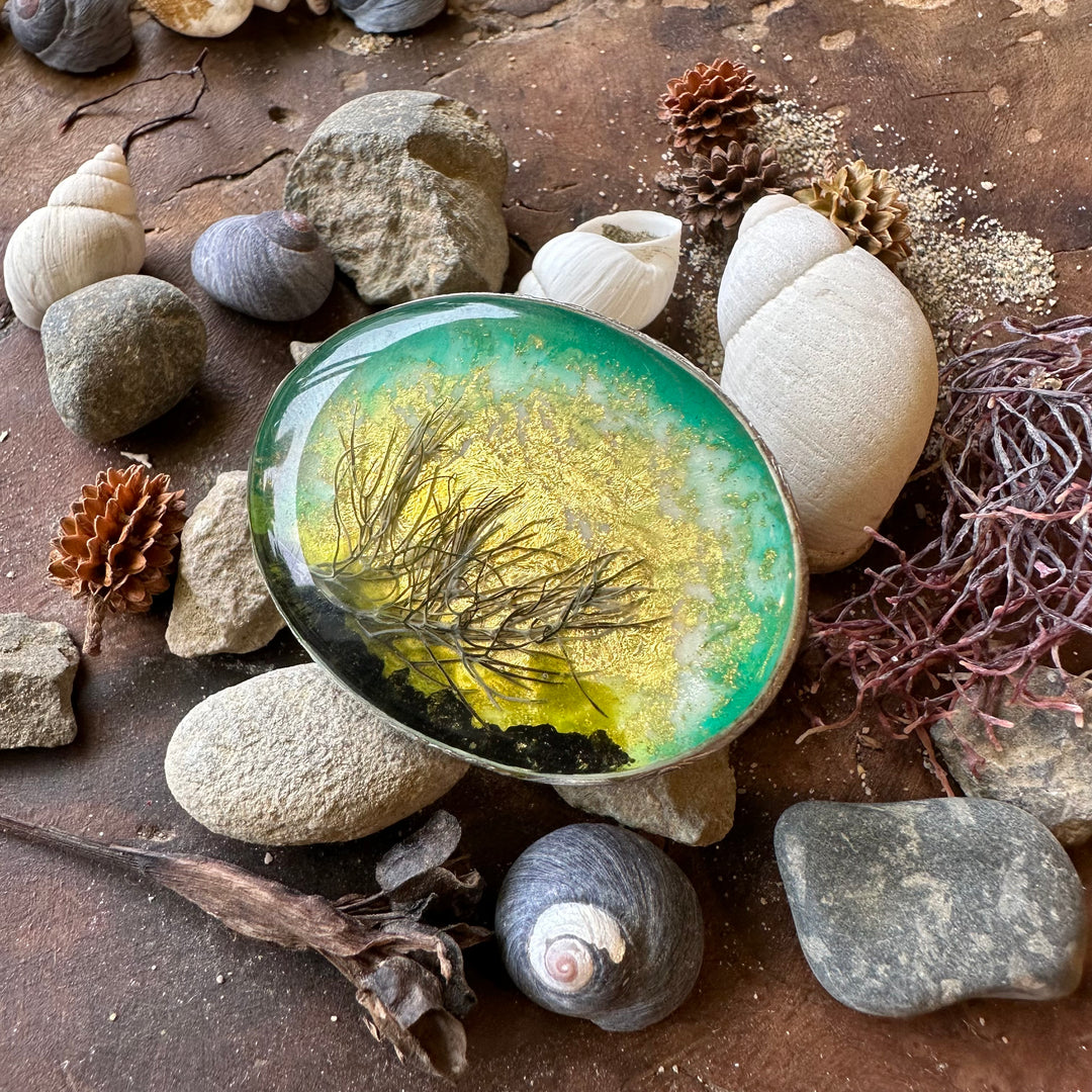 Turquoise Wetland Ring Adjustable Silver and Gold Folia