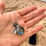 Load image into Gallery viewer, Faceted natural Labradorite perfume bottle and silver garden. Only