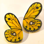 Load image into Gallery viewer, Half Yellow Butterfly Illustration Hoops XL with pin