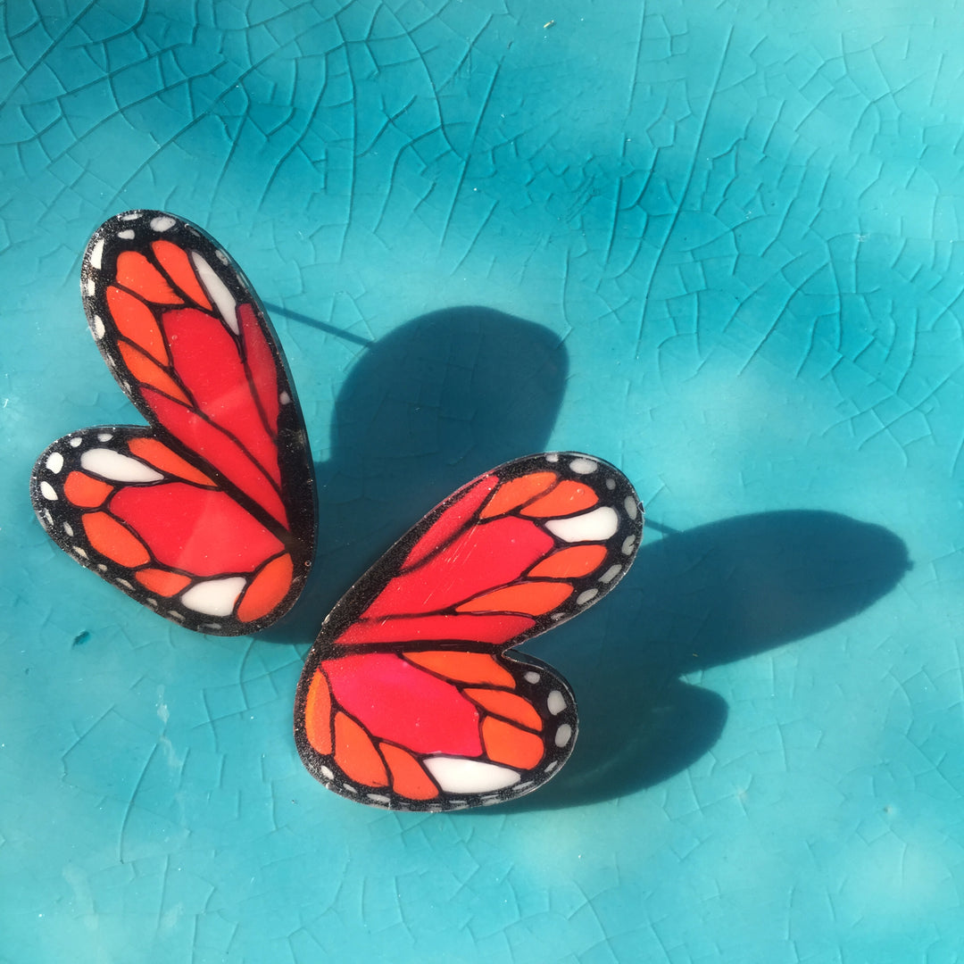 Aros Ilustración Mitad Mariposa Monarca Medianos con pin