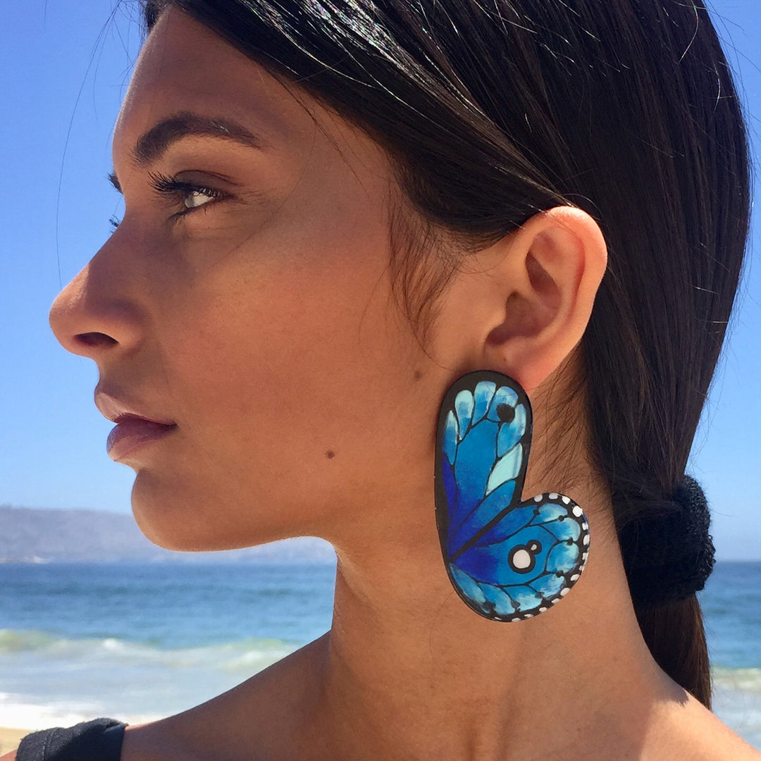 Half Morpho XL Butterfly illustration hoops with pin