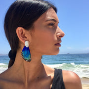 Aros Ilustración Ala Grande Mariposa Morpho con Uñeta de Plata