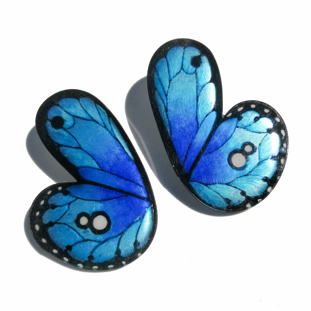 Aros ilustración Mitad Mariposa Morpho XL con pin