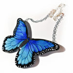 Load image into Gallery viewer, Morpho Butterfly Illustration Necklace with adjustable silver chain
