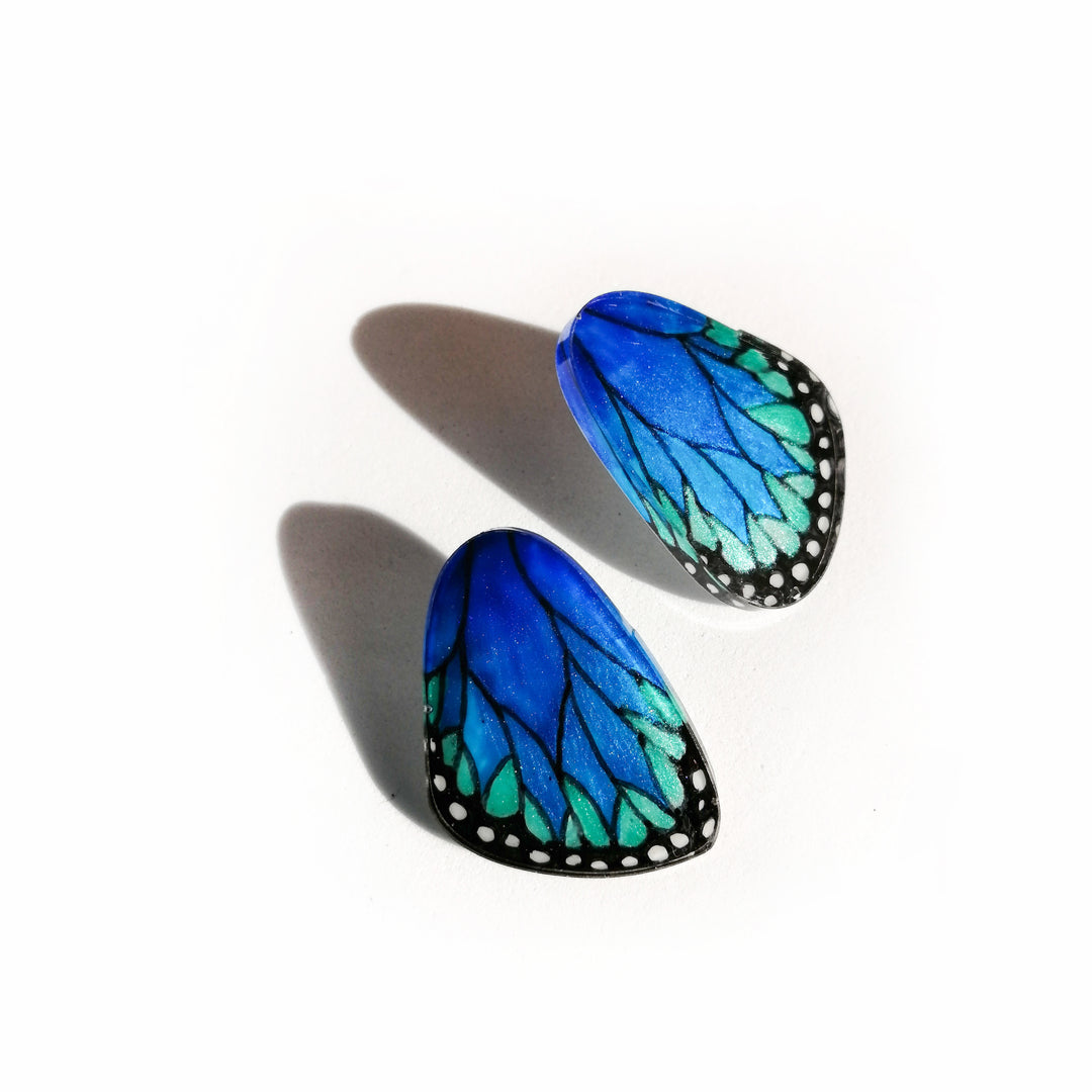 Mini Morpho Butterfly Wing Illustration Earrings