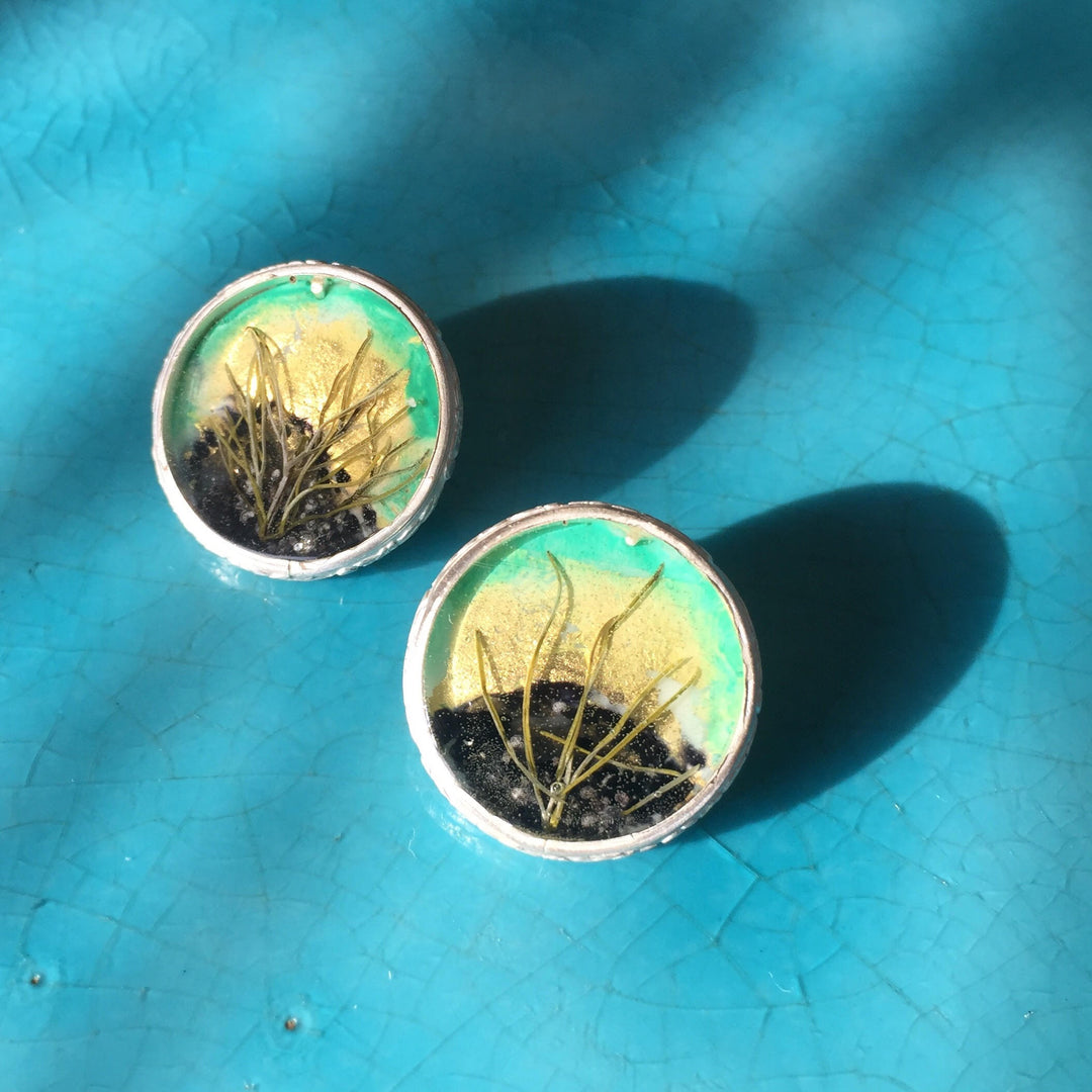 Turquoise Wetlands Earrings with Silver Edge and Pin