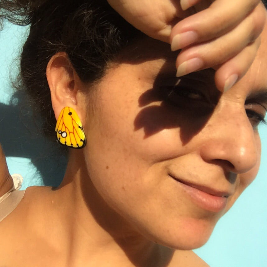 Mini Yellow Wings Illustration Butterfly Earrings with pin