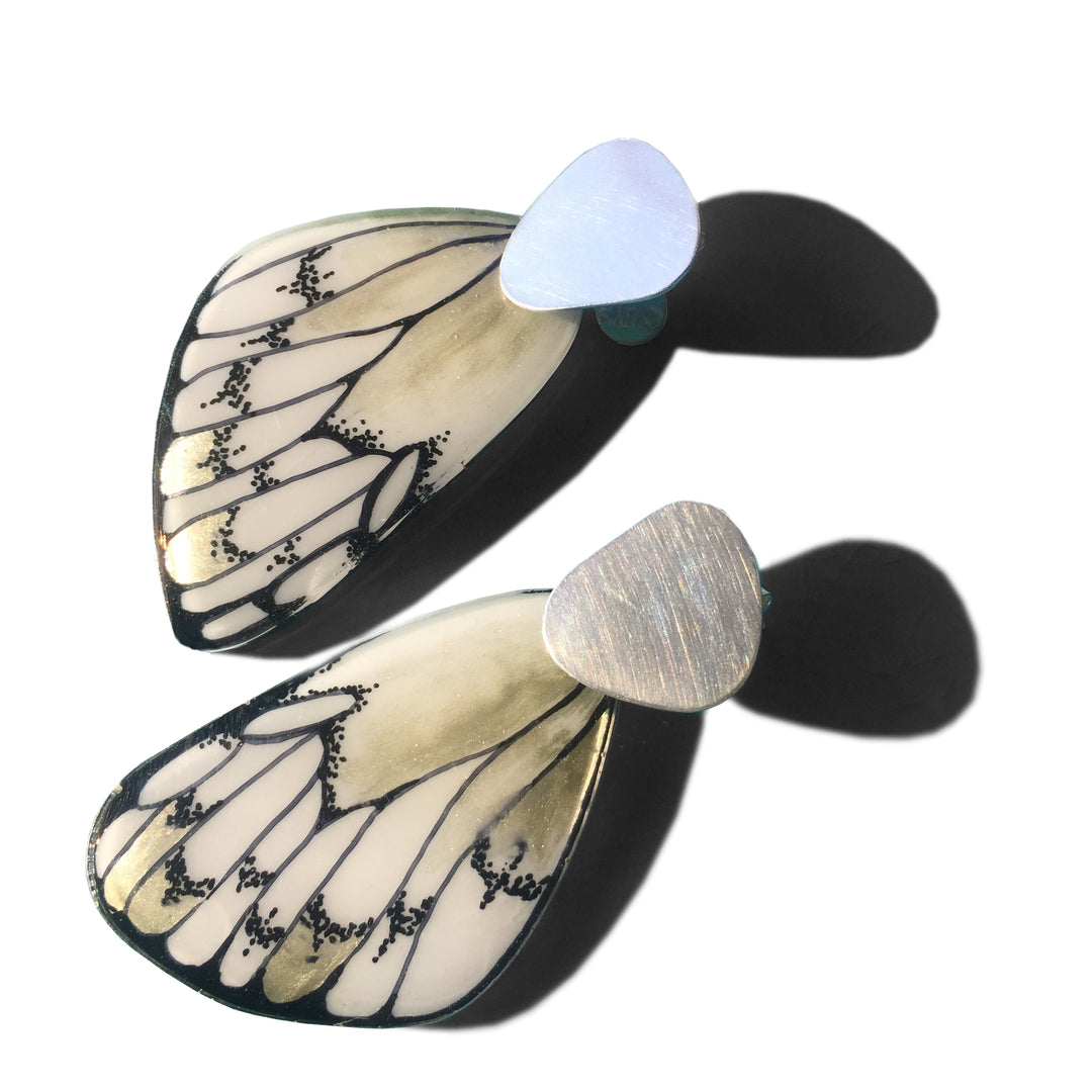 Tatochila Butterfly Wings Illustration Hoops with Silver Claw